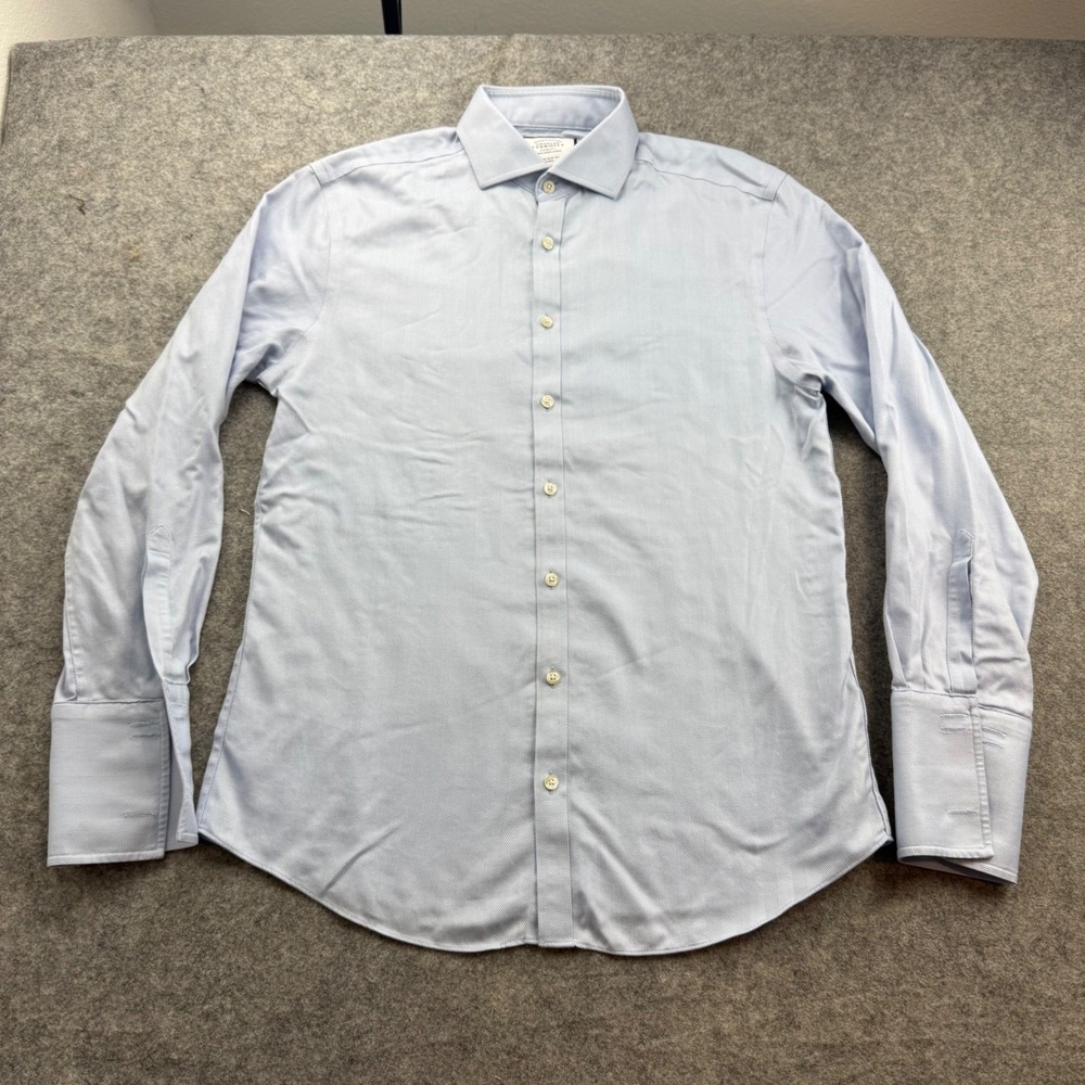 Charles Tyrwhitt Dress Shirt Mens 16.5 34 Blue French Cuff Herringbone